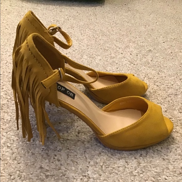 Mustard Fringed Heels - Picture 1 of 2
